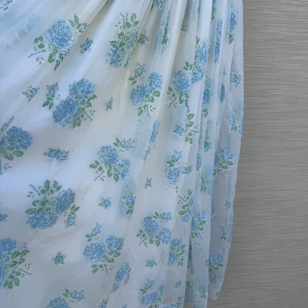 Vintage Floral Halter Maxi Dress with Sheer Cape Romantic Satin Gown Low Back XS - Picture 6 of 10